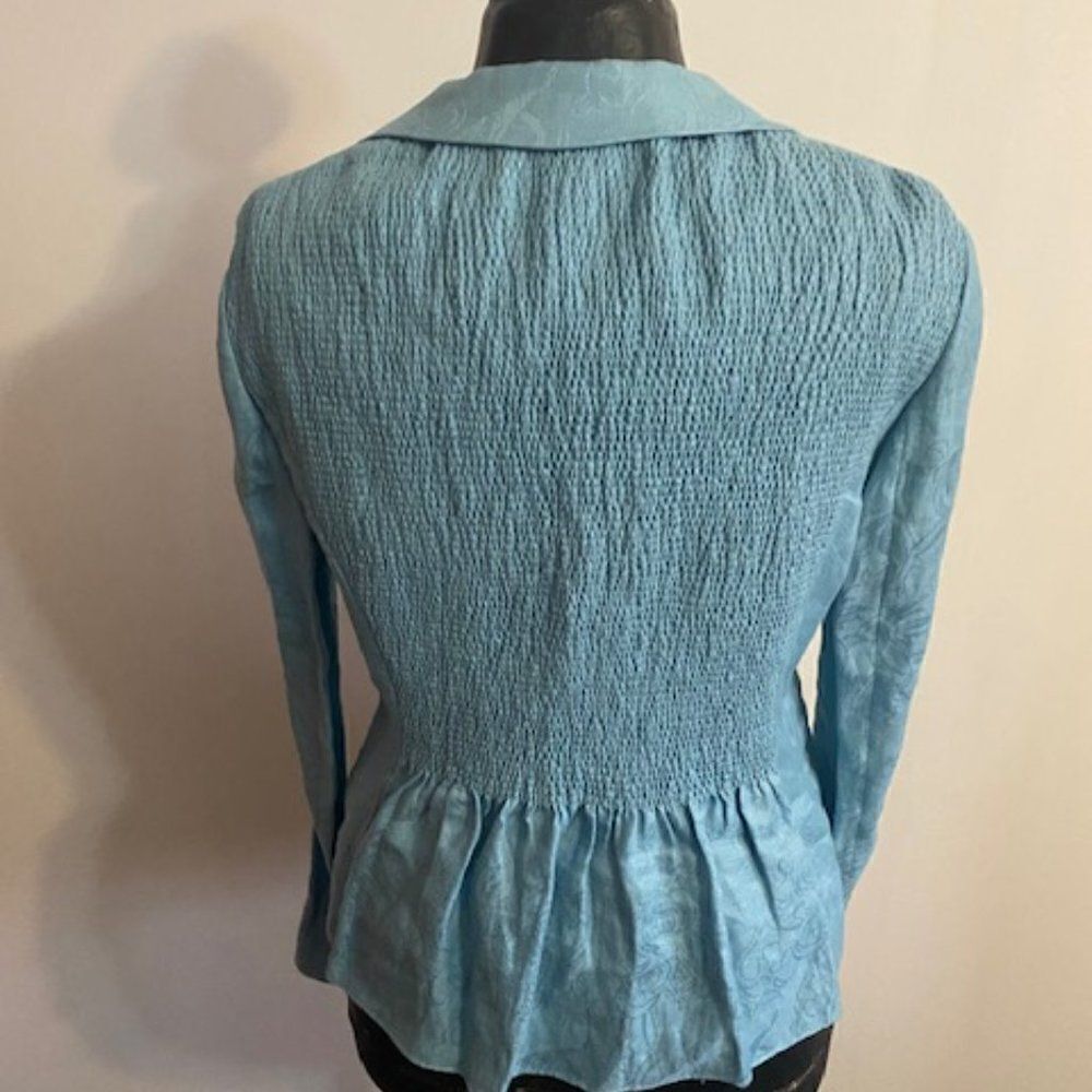 Anne Klein Blue Linen Seer Sucker back panel with Peplum Blazer, size M - Picture 2 of 3